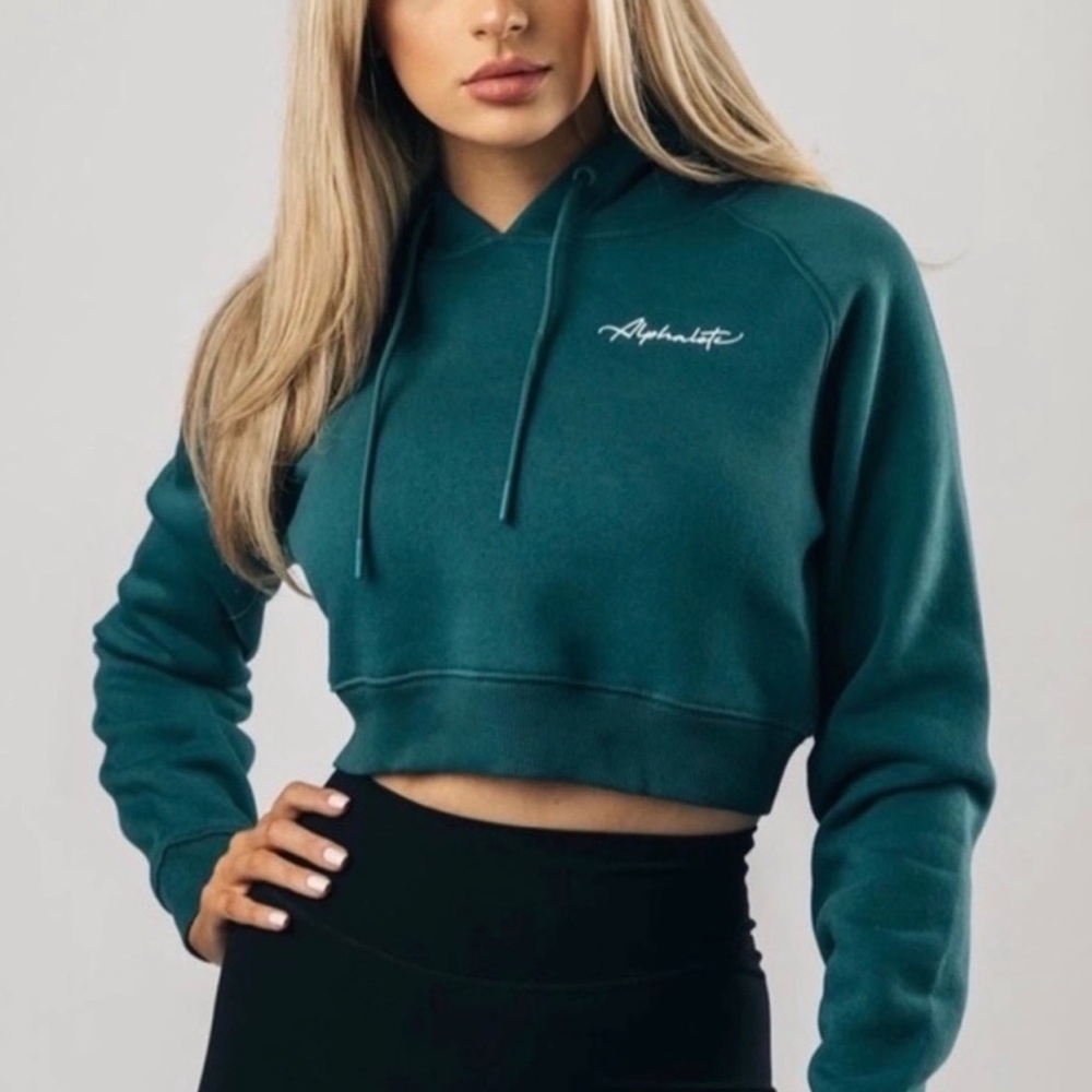 Alphalete Teal Cropped Hoodie Sweatshirt